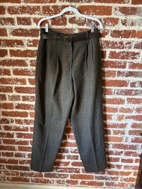 90s Counterparts Brown & Blue Belted, Pleated Trousers